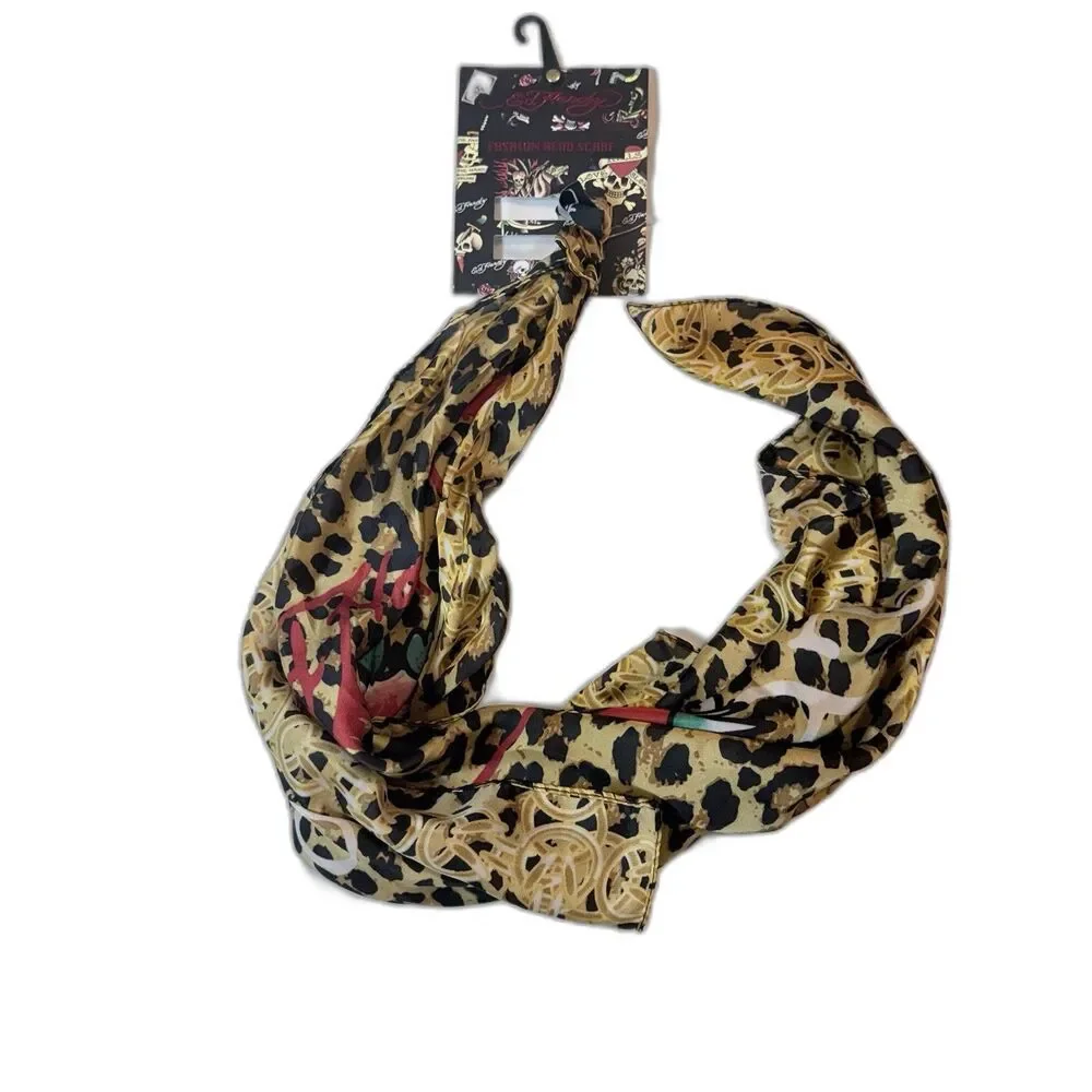 Ed Hardy Leopard Print ‘Born Free’ Fashion Head Scarf 26in NWT
